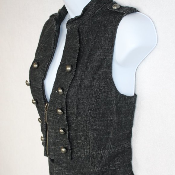 Forever 21 Women's Vest Cropped Zipper Denim Black Large - Picture 5 of 9